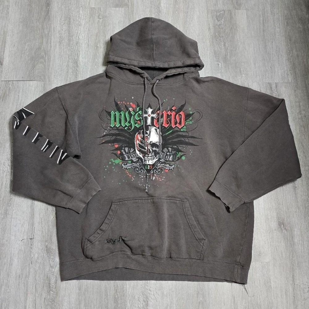 Vintage Y2K WWE Rey Mysterio 619 Wrestling Gray Hoodie Mexico XL